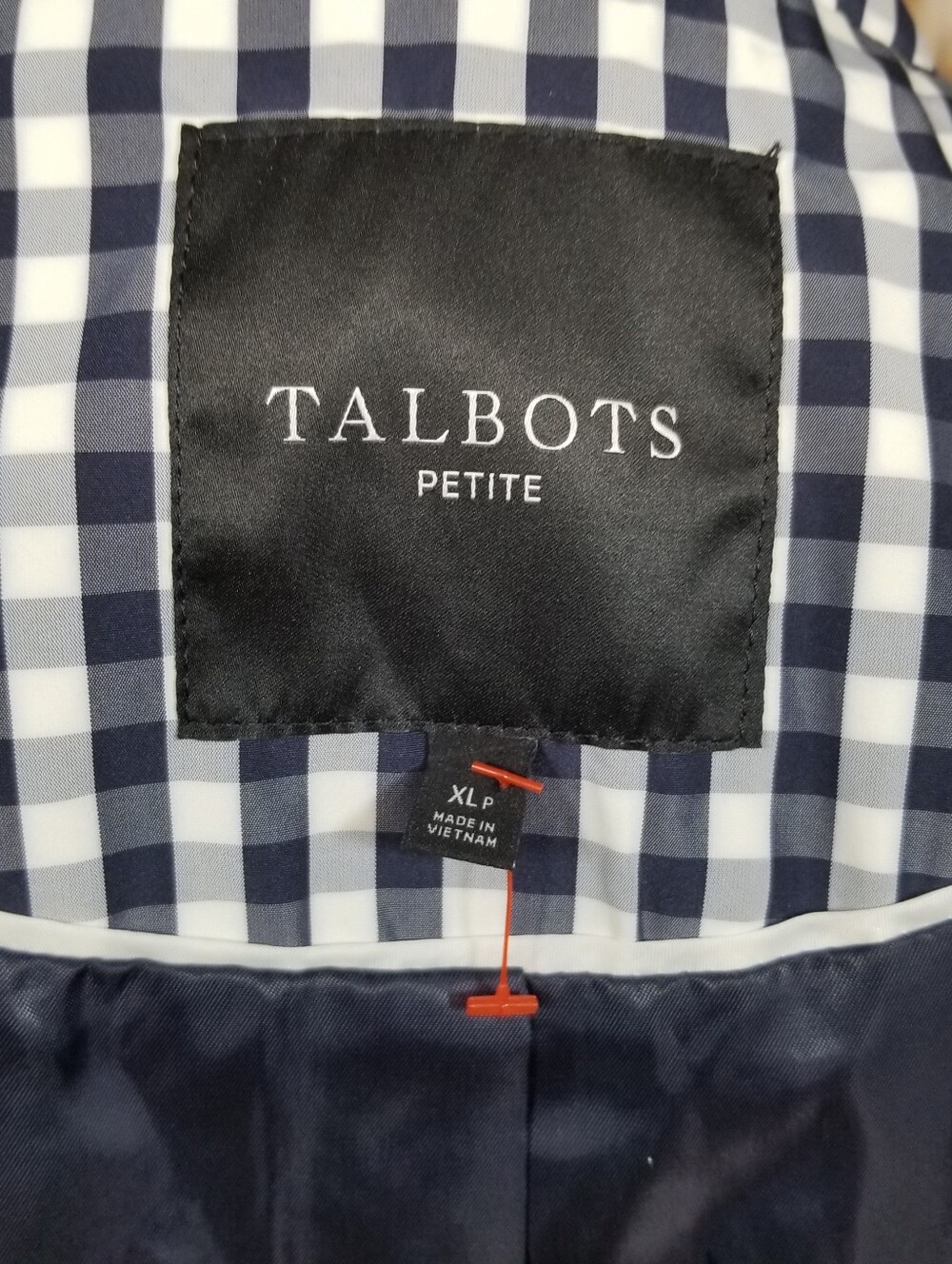 Talbots Womens XL Petite Navy Gingham Check Button Belted Trench Raincoat Jacket - Picture 11 of 12